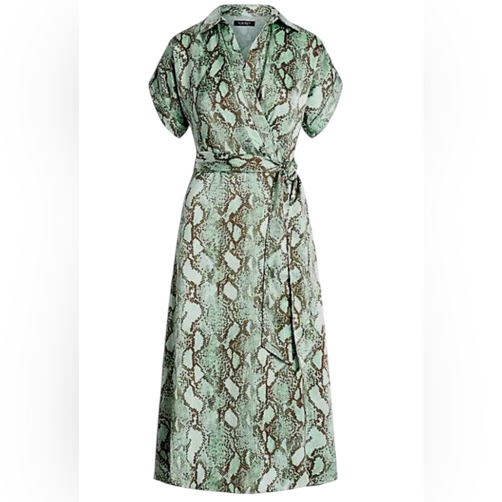 Lauren Ralph Lauren Mint Green and Brown Snake Print Wrap Dress